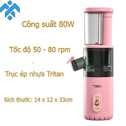 Máy ép chậm mini Tsuki TS2106C nhỏ gọn, ép nước trái cây giữ lại 98% vitamin